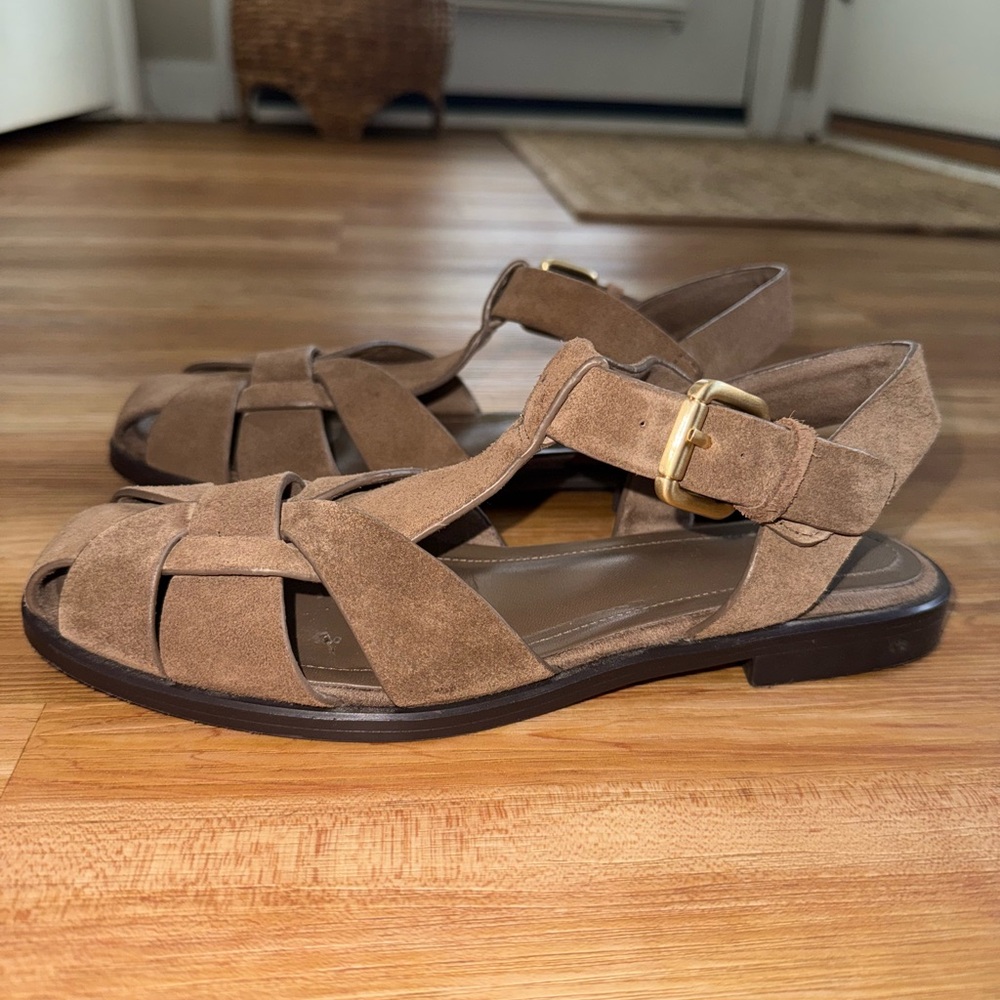 Taupe Gray Suede Women's Sandals - Picture 4 of 9